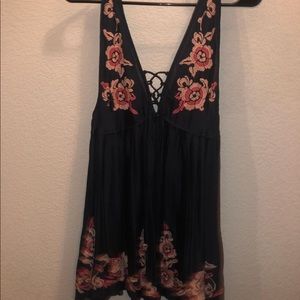 Navy and floral free people dress